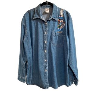Warner Brothers Studio Store Embroidered Denim Shirt Size XL